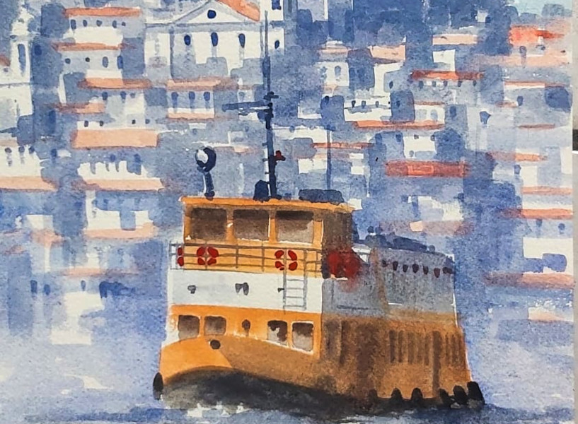 António Neves - Vista de Lisboa com Cacilheiro