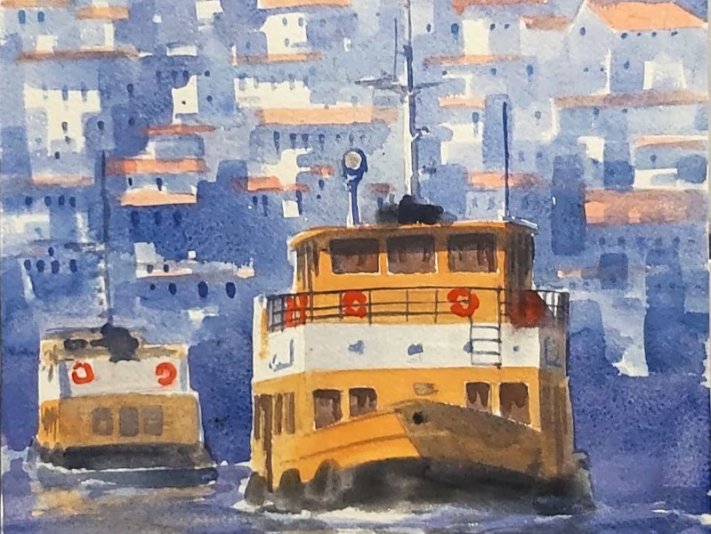 António Neves - Vista de Lisboa com Cacilheiro